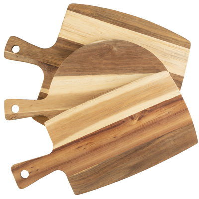 3pc Acacia Wood Cutting Board Set with Handles - for Chopping, Prepping, Serving, and Charcuterie