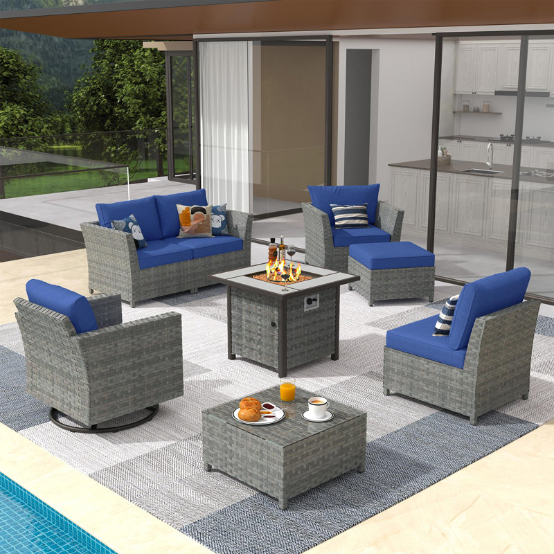 Ensemble de conversation avec coussins Klohe, Bleu marine, Oui