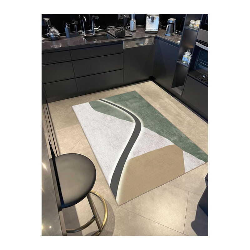 Tapis rayé vert à motif tissé et lavable, Rectangle 3 pi 3 po x 4 pi 11 po