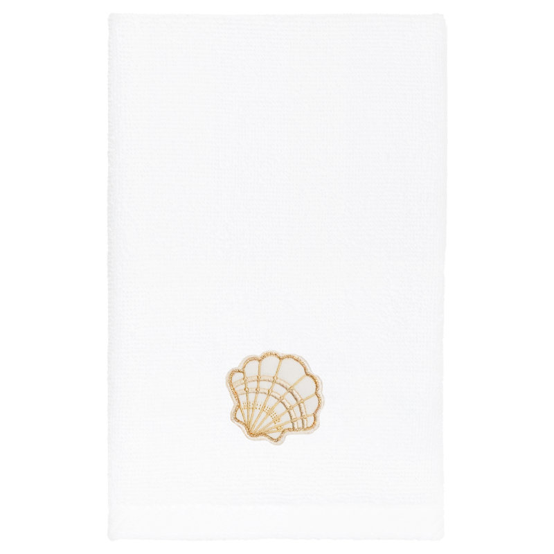 SHELL ROW 2PC Embellished Fingertip Towel Set 100% Turkish Cotton Fingertip Towel, White