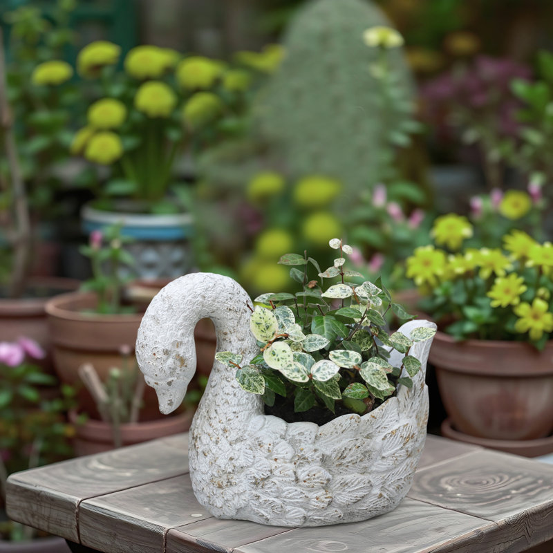 Cement Planters for Outdoor Plants Succulent Pots Indoor Herb Plant Pots Concrete Swan Statue Tabletop Garden Balcony Decor