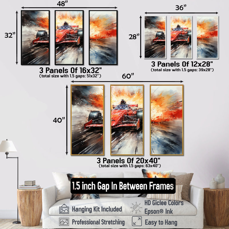 Formule 1 voiture de vitesse Speedway Fury 2 - art mural, Cadre flottant noir, H 32 po x l 48 po x P 1 po
