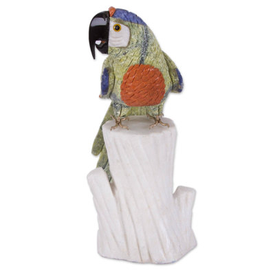 Novica Jungle Parrot Multi-Gemstone Statuette