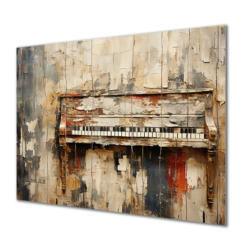 Rustic Brown Piano Melody I - Piano, art mural en métal, H 12 po x l 20 po x P 1 po