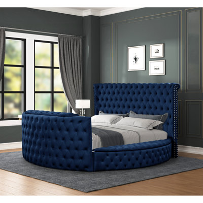Grand lit en cristal bleu en cristal pour chambre à coucher avec base bleue moderne et tête de lit tendance
