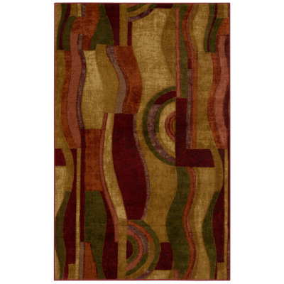 Tapis rouge / orange touffeté à la main à motif abstrait Workington