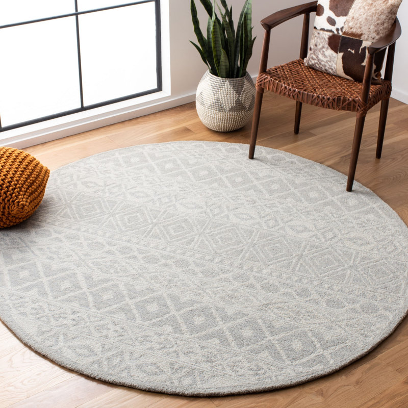 Tapis gris en laine touffeté à la main Jahiem, Rond 6 pi