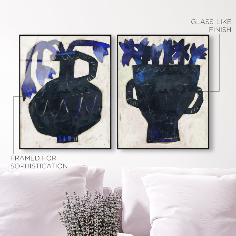 Indigo Vases Set Set by Oliver Gal, 42"H x 34"W, Black Floater Frame