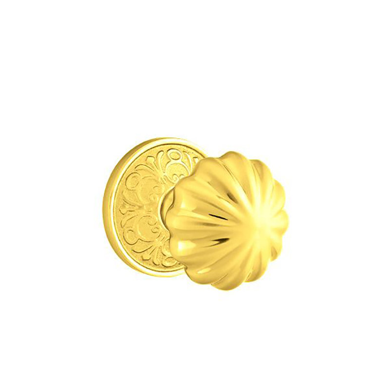 Ensemble de boutons de passage Emtek avec rosette et bouton Melon Lancaster, Laiton poli