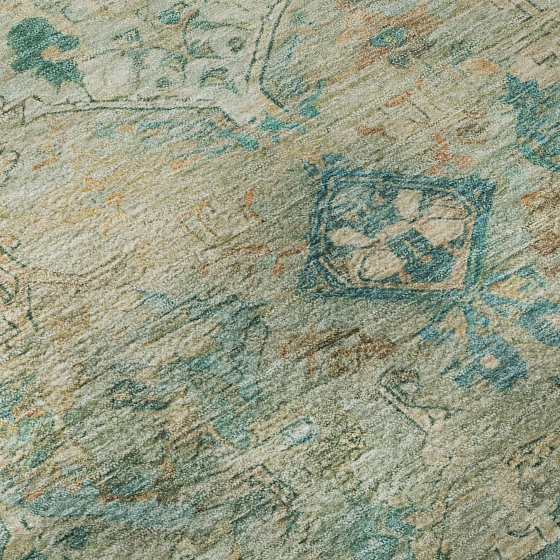 Premium Machine Washable Mayfield Global Rug, 2'3" x 7'6" Runner, Teal