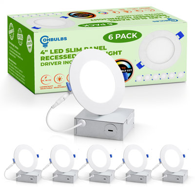 4" Led Slim Panel Recessed Downlight With Driver - 5 Color & 3 Watt Selectable, Air Tight, Wet Rated, High Cri - 6 Pack