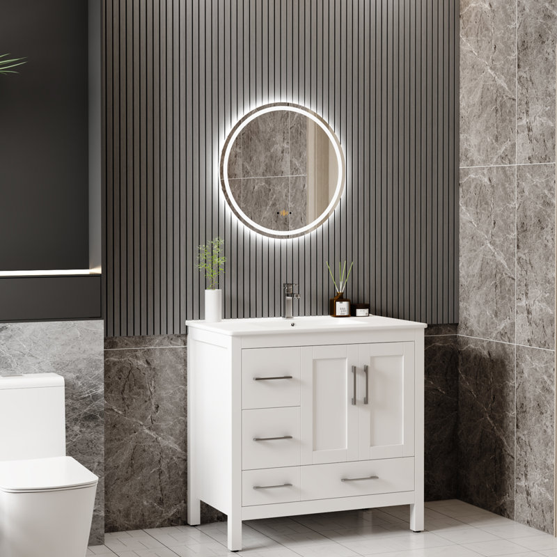 24/30/36 In Round LED Bathroom Mirror with Lights Wall Mounted Vanity Mirror with Handwave Sensor, 24" x 24"