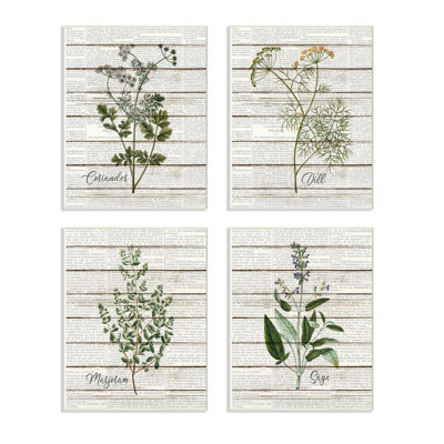 « herbes cuisine de salle à manger en bois texturé », ensemble de 4 impressions sur toiles