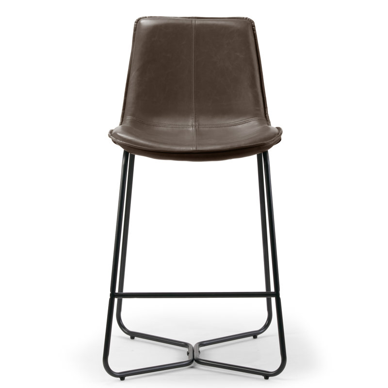 Alivia Upholstered Counter Stool with Metal Frame, Brown Faux Leather, Counter Stool (26" Seat Height)