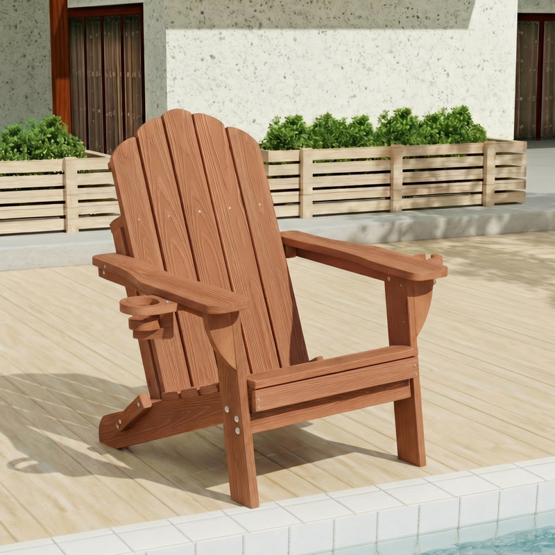 Dauji Oversize Wood Texture Adirondack Foldable Chair Weather-Resistant Fire Pit Chair, Teak