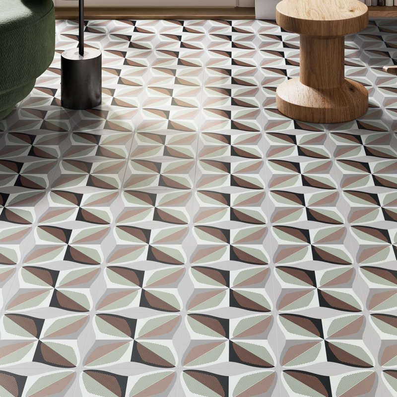 Fun Winter Collection 8" x 8" Porcelain Wall & Floor Tile, Orange/Lime Green