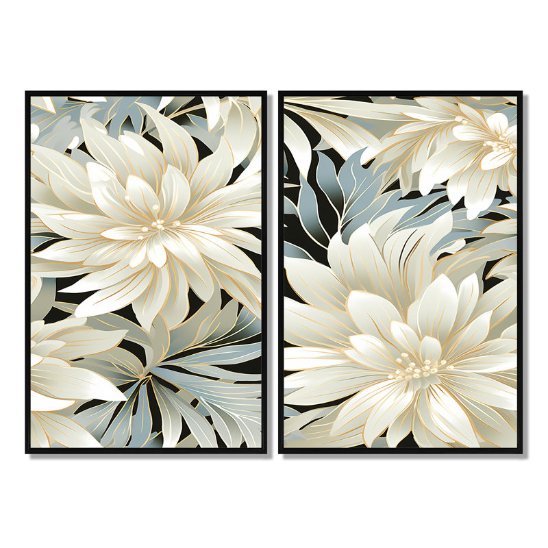 Lyana - Art floral 2 pièces, Noir, H 36 po x l 48 po, Reproduction encadrée sans passe-partout