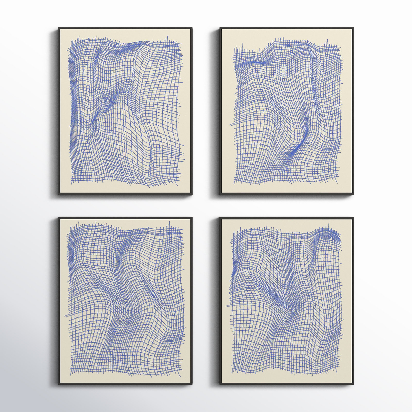 Netting 4-Piece Print Set by Jacques Pilon, Black Single Structure Framed Canvas, 20" H x 64" W x 1.25" D