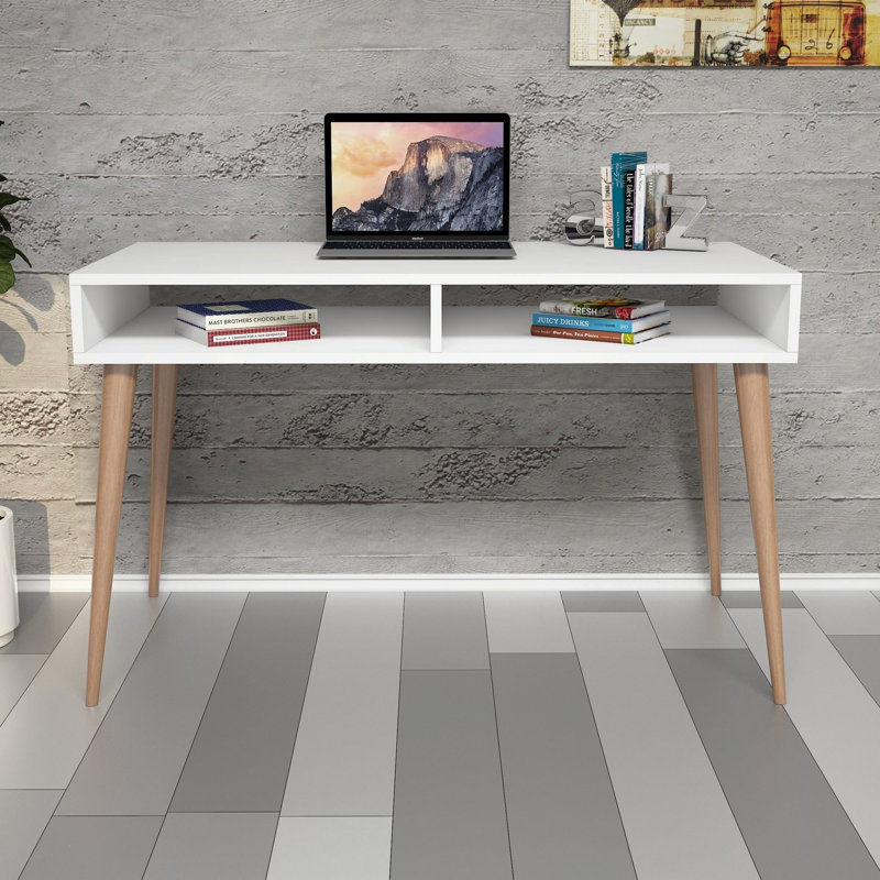 Modern 2-Tier Study Desk, White, 47.2 x 29.5 x 23.6 inches | 100% Melamine Coated Particle Board, Thickness: 0.7 inches | Scandinavian Design, Additional Storage, Perfect for Home Office & Study Spaces