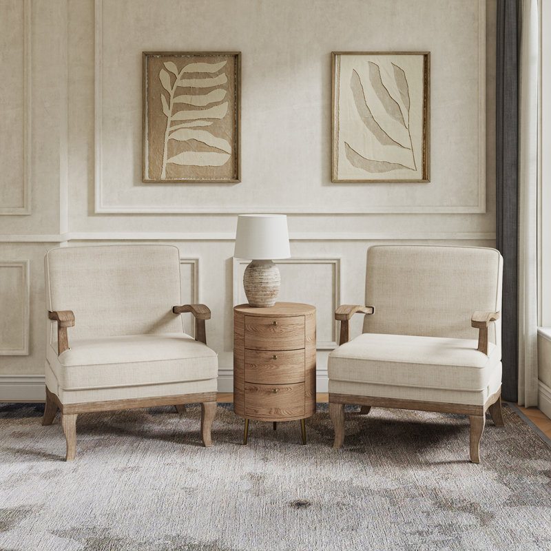 Ensemble de salon 3 pièces avec fauteuils et table de bout à 3 tiroirs Amilio, Lin lin