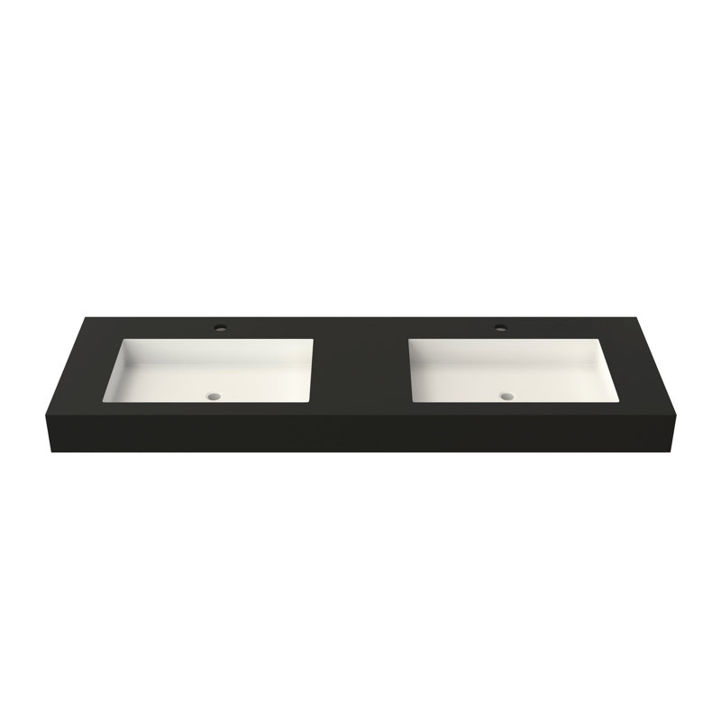 Lavabo de salle de bain en résine solide à surface solide - Finition noir mat, 46,65 po de profondeur, 19,09 de largeur, 4,23 de hauteur, 54,75 lb
