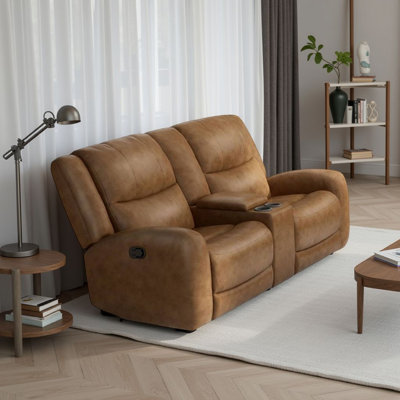 Leos Loveseat, Manual Reclining, Center Console, 79 Inch, Brown Leather