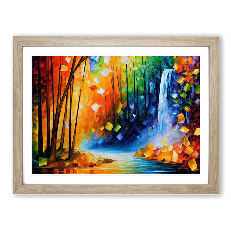 Glimmering River Waterfall - Framed Print, 34cm H x 46cm W x 2cm D, Oak