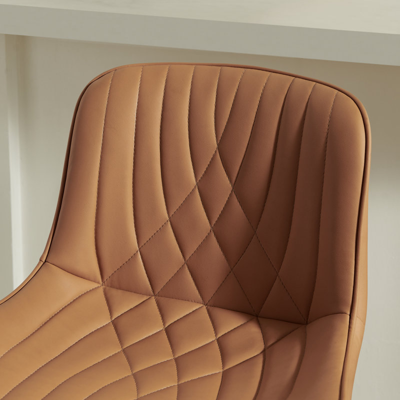 Tabouret de bar réglable rond en similicuir Roundhill Furniture Kovyn, ensemble de 2, brun clair, Brun