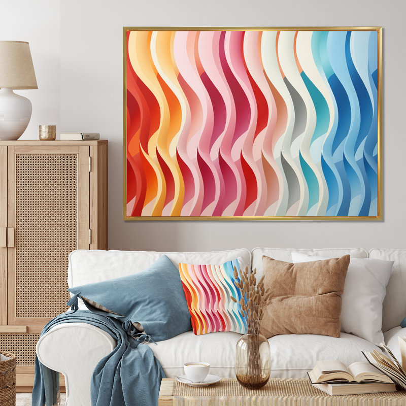 " Opt Straight Line Delirum III ", 16" H x 32" W x 1" D, Gold Floater Framed