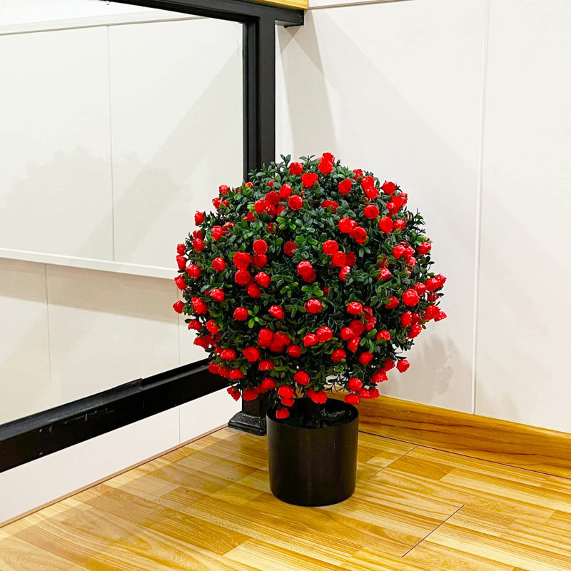 21.6” Tall Artificial Rose Topiary Ball Tree