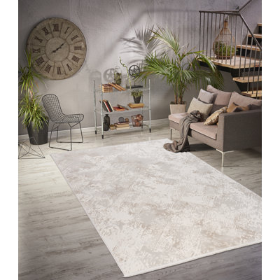 Abstract Cream Machine Woven Rug, Home Decor Polypropylene Rug, Area Rug for Living Room - 5x8, 6x9