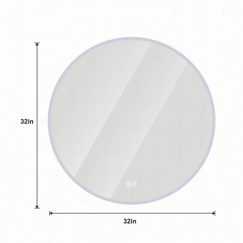 Miroir rond de salle de bain 32 po à DEL avec meuble-lavabo mural, anti-buée, 3 lumières réglables à température de couleur et à intensité variable, miroir de maquillage pour la chambre à coucher et la salle de bain, miroir intelligent pour la d?