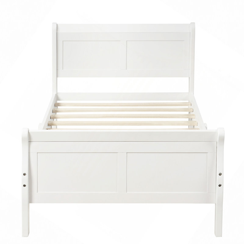 Lit moderne, lit plateforme avec base de lit en bois et lit-bateau, Blanc