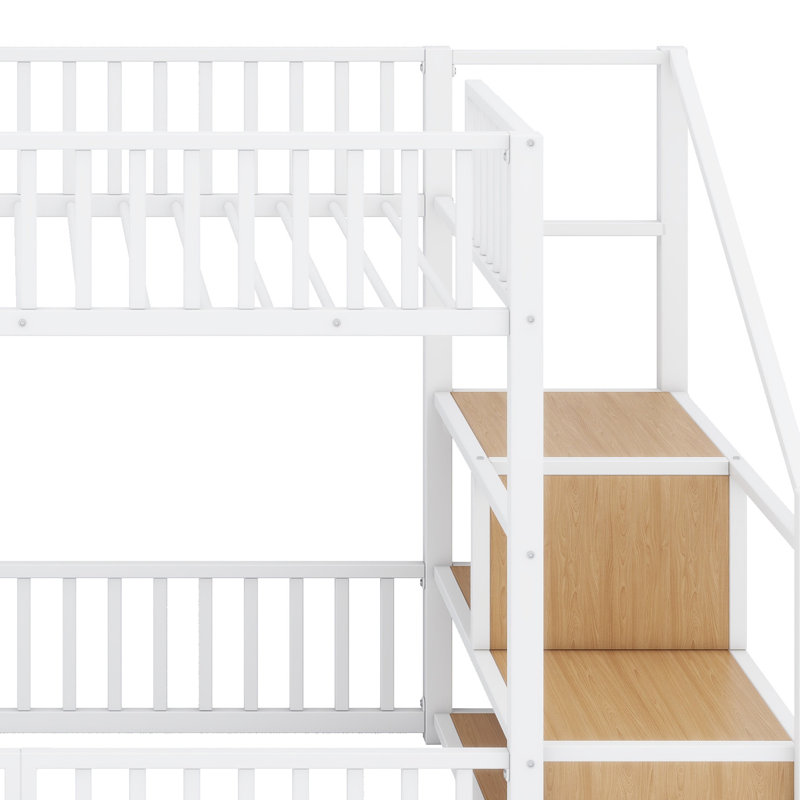 Lit superposé avec échelle de rangement intégrée, White