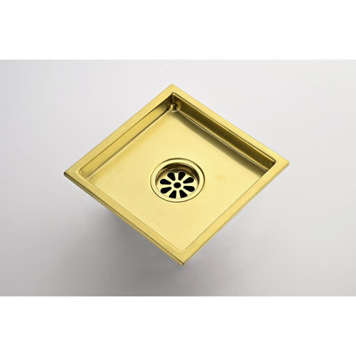 Square Shower Drain, 6x6", Stainless Steel, Brushed Gold, Grid Cover