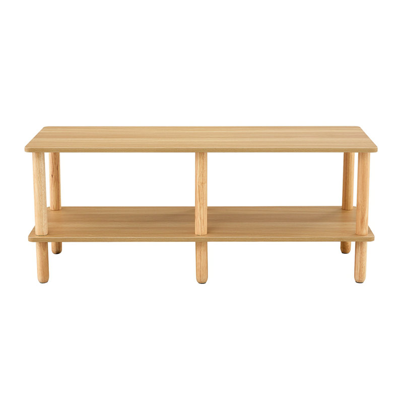 Modern 2-Tier TV Stand For Living Room Furniture,Rectangular Centre Table With Open Storage Shelf,Rounded Rubberwood Legs,Stable And Durable,Easy Assembly