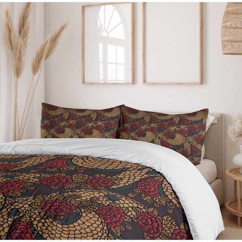 Ambesonne Eclectic Floral Duvet Cover Set