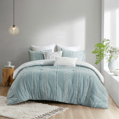 Ensemble d'édredon en jacquard de coton 3 pièces pour lit double / grand avec design réversible et barre cachée pour les chambres à coucher modernes