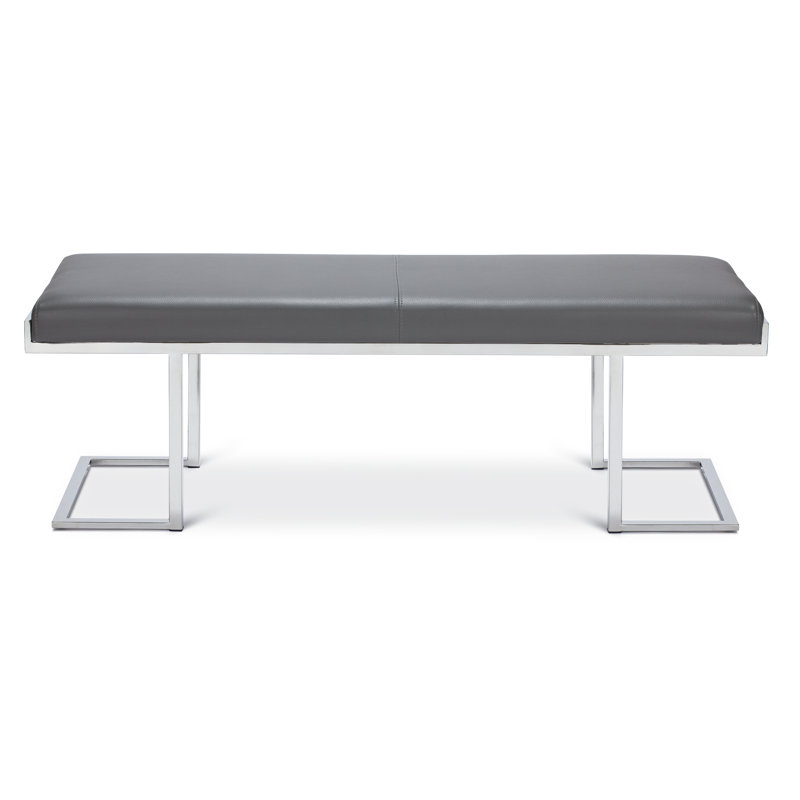 Sherer Faux Leather Upholstered Bench, Gray/White