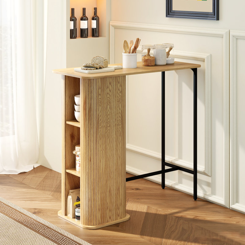 Table de bar Tambour avec 3 tablettes de rangement pour salle à manger naturelle
