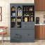 Garde-manger autoportant avec huche, tablettes réglables, 6 portes, 4 tiroirs et plateaux coulissants-376818985