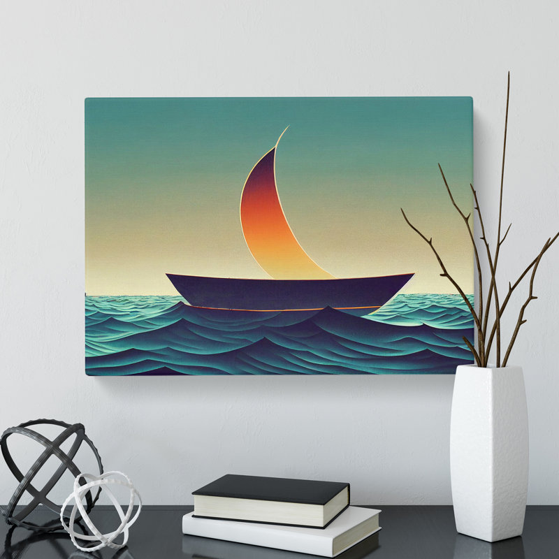 Glowing Sailing Boat - Wrapped Canvas, 40cm H x 60cm W x 3cm D
