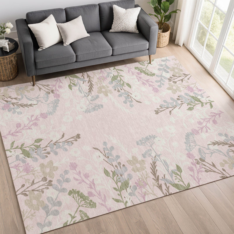 Tapis floral intérieur / extérieur lavable à la machine Chantille ACN2334, Rectangulaire 8 pi x 10 pi