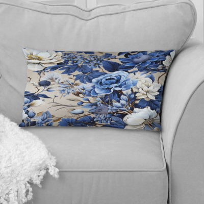 Cobalt Blue Chinoiserie Ii Victorian Pattern II - Floral Printed Throw Pillow