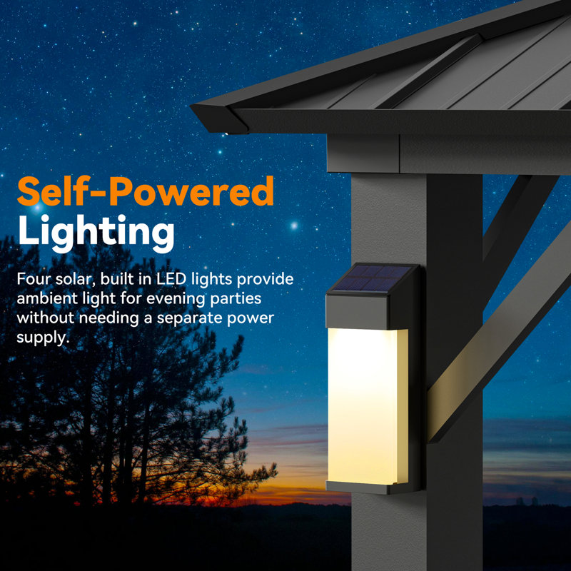 Horizon 10' x 14' Hard Top Gazebo With Solar Self Powered LED Lights, Mosquito Netting and Canopy Hook