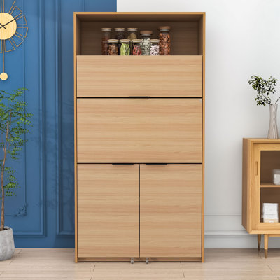 Garde-manger multifonctionnel avec huche, poste de travail pliable, tablettes réglables et prise de courant