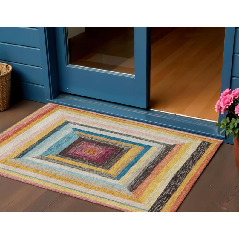 Tapis intérieur / extérieur lavable 3 pi x 5 pi rose et bleu sarcelle à motif géométrique