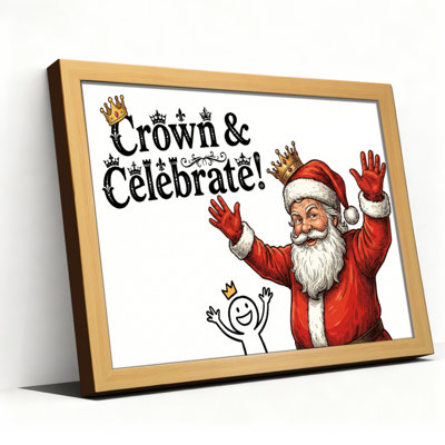Santa Claus Crown Celebrate Canvas Wrapped Wall Art Oil Painting Print Set Of 1