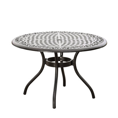 48-Inch Round Patio Table In Cast Aluminum With Hammered Bronze Finish, Tabletop , Umbrella Hole, And Curved Legs, Weather- Option 48-In Outdoor Dining Crafted Of Bronze, Tabletop, For Entertaining