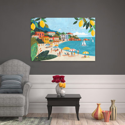 Sunny Lemon Coastal Town Colorful Abstract Contemporary Lemon Tree Coastal Wall Art